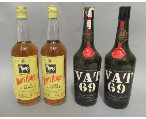 Two bottles of VAT 69 scotch whisky, with wax seals, together with two bottles White Horse fine old scotch whisky (4)Conditio