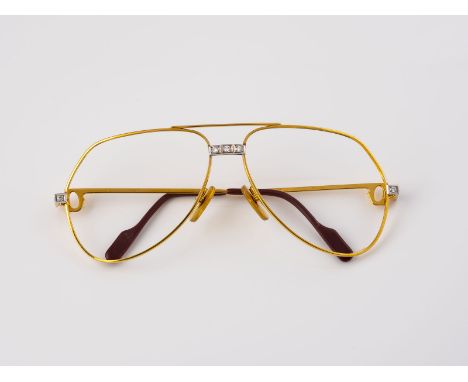 CARTIER 'VENDOME SANTOS' BRILLE Frankreich, 1983-1997 Gold, 9 Diamanten. 59-14, 130 mm. Ges.-Gew.: 11 g. Bez. 'Cartier Paris 