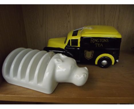 Ringtons Tea by Wade tea caddy together with a novelty toast rack