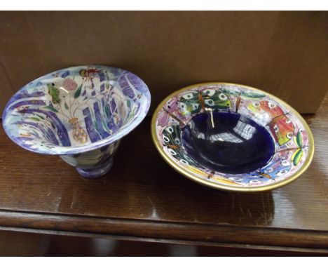Ceramic bowl signed Roger Mitchell together with a further pedestal bowl 