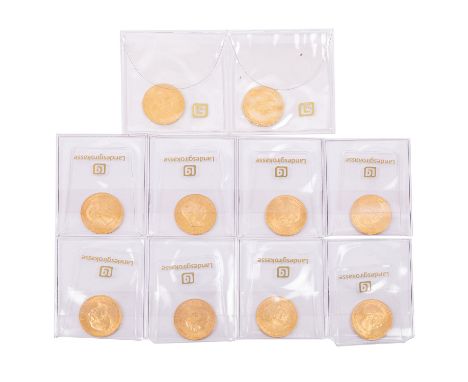 10 x Österreich/GOLD - 20 Kronen 1915/NP, Franz-Joseph, Erhalt vz oder besser, z.T. Randkerben, z.T. kleine Randfehler,Tönung