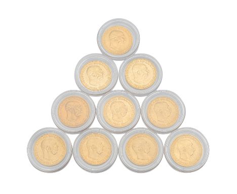 10 x Österreich/GOLD - 20 Kronen 1915/NP, Franz-Joseph, vz, z.T. Randkerben, z.T. kleine Randfehler,Tönung, leichte Kratzer, 