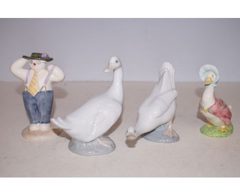 Royal Doulton The snow man DS3, Royal Albert Jemima Puddleduck together with 2 Nao figures