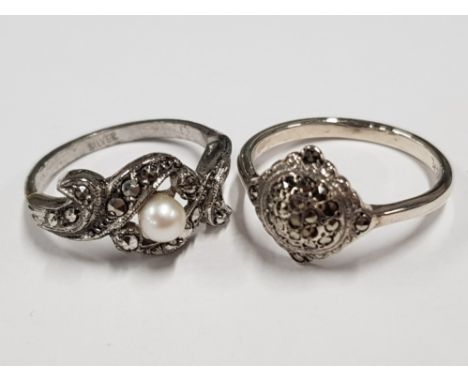 2 SILVER AND MARCASITE RINGS, SIZE K AND M, 5.1G GROSS WEIGHT