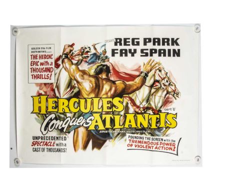 Hercules Conquers Atlantis (1961) Quad Poster, UK Quad poster for this Fantasy Epic with Vittorio artwork - rolled with light
