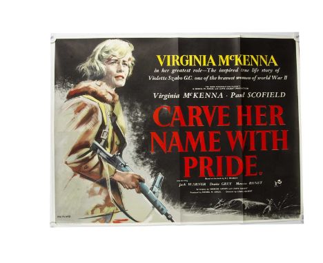 Carve Her Name With Pride (1958) Quad Poster, UK Quad poster for this WWII film starring Virginia McKenna and with Eric Pulfo