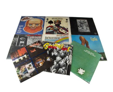 Gentle Giant LPs, nine UK Release albums comprising Giant For A Day (with mask and inner), The Power and The Glory (with inse