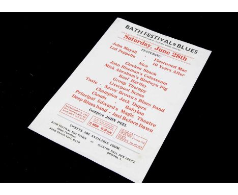 Bath Festival 1969 Mini Poster, a mini poster for the Bath Festival of Blues and Progressive Music 1969 featuring Led Zeppeli