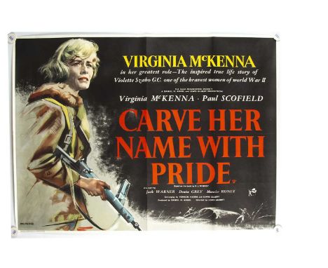 Carve Her Name With Pride (1958) Quad Poster, UK Quad poster for this WWII film starring Virginia McKenna and with Eric Pulfo
