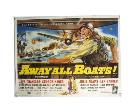 Away All Boats (1956) Quad Poster, UK Quad poster for this little known WWII Drama with striking artwork by Bill Wiggins - ro
