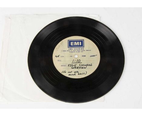 Eddie Cochran Interview Acetate, One Sided 7" Acetate for a short interview with Eddie Cochran, mainly talking about 'Twenty 
