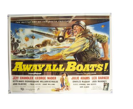 Away All Boats (1956) Quad Poster, UK Quad poster for this little known WWII Drama with striking artwork by Bill Wiggins - ro