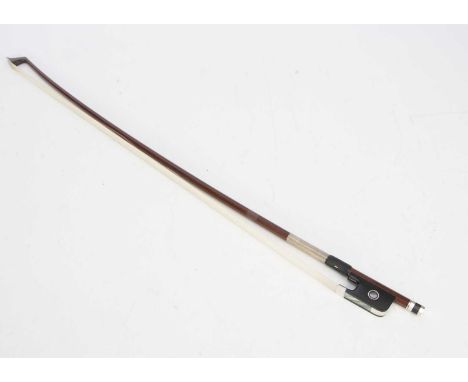 John Matthews Cello Bow, a good contemporary silver mounted bow by John Matthews, octagonal stick of chocolate colour pernamb