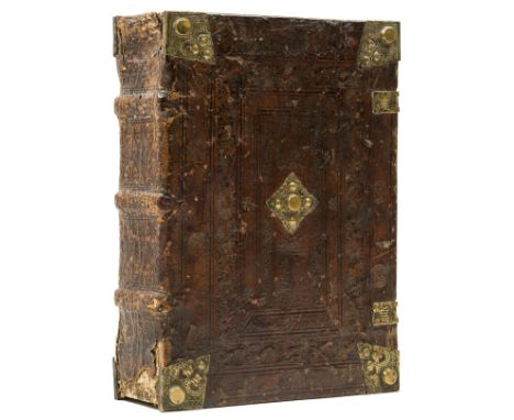 Augsburg binding.- Petrus de Palude. Sermones Thesauri novi de sanctis, collation: a b6 c-h8.6 i-m6 n-q8.6 r-t6 v8 x-z6 A8 B6