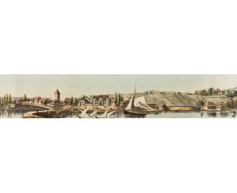Switzerland.- Anonymous (probably circa 1820s) [Panorama of the Alps and shores of Lake Geneva], panoramic view from the nort