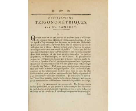 Lambert (Johann Heinrich) "Observations Trigonometriques", extract from Nouveaux Memoires de l'Academie des Sciences et Belle