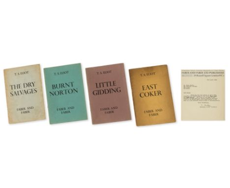 Eliot (T.S.) [Four Quartets], 4 vol., comprising East Coker, first Faber edition, light foxing, covers darkened, some splitti