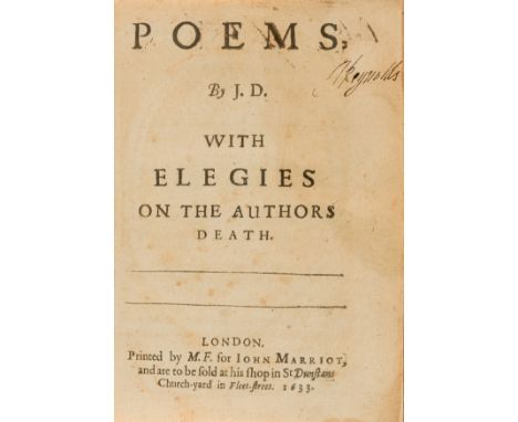 Sir Joshua Reynolds' copy.- Donne (John) Poems, by J.D. With elegies on the authors death, first edition, engraved portrait f