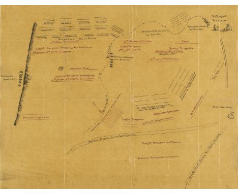 Charge of the Light Brigade.- Plan of the Battle of Balaclava, manuscript in red and black ink on tracing paper (some folds a