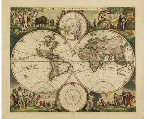 World.- Wit (Frederik de) Nova Orbis Tabula In Lucem Edita, double hemisphere world map, showing the known coastal sections o