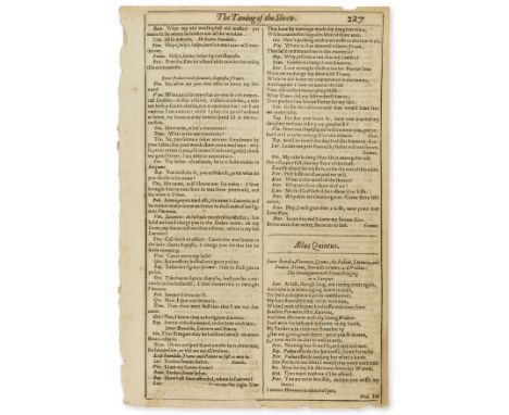 [Shakespeare (William)] The Taming of the Shrew, single leaf extracted from the first folio, pp.227/28, double column, a few 