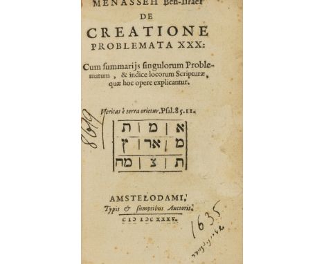 ben Israel (Menasseh) De Creatione Problemata XXX, first edition, printer's device to title, contemporary ink noting to title