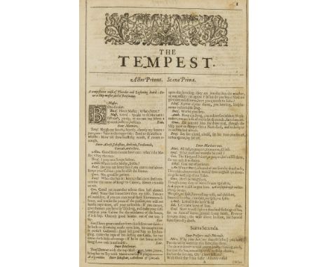 [Shakespeare (William)] The Tempest [and] The two Gentlemen of Verona, from the Second Folio, pp.1-38, double-column, woodcut