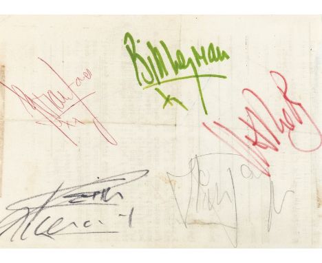 Rock &amp; pop.- Rolling Stones (The) Signatures of 'Bill Wyman', 'Mick Jagger', 'Brian Jones', 'Charlie Watts' and 'Keith Ri