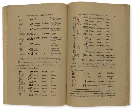 Egypt.- Hieroglyphs.- Champollion (Jean Francois) Grammaire Égyptienne, first edition, lithographed hieroglyphs throughout, s