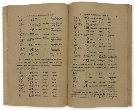 Egypt.- Hieroglyphs.- Champollion (Jean Francois) Grammaire Égyptienne, first edition, lithographed hieroglyphs throughout, s