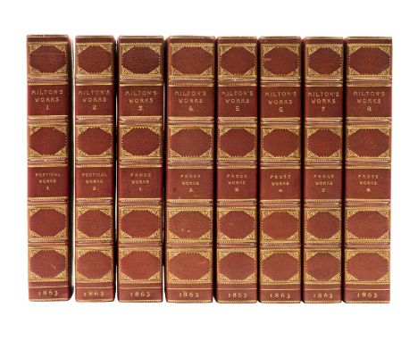 Milton (John) The Works... in Verse and Prose, 8 vol., half-titles, engraved portrait frontispiece, folding plate and table, 