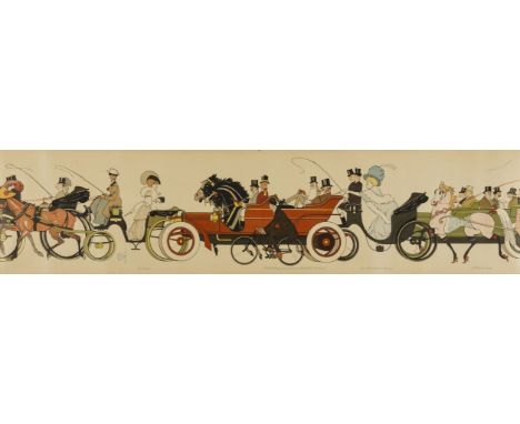 [Gorsat (Georges)], 'SEM'. Sem au Bois, large panoramic caricature depicting a procession of carriages and automobiles convey