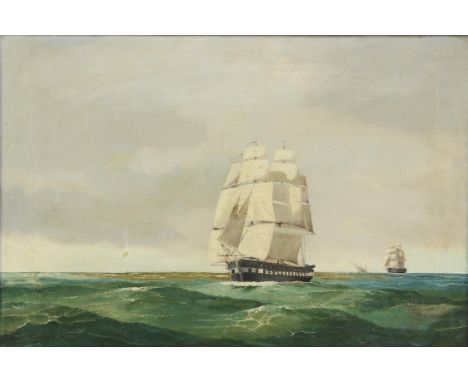 Nineteenth-century British School, maritime seascape with battleships, oil on canvas, 30.5 x 45.5cm, framed.