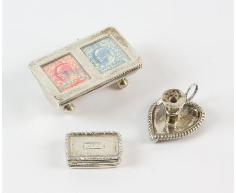 William IV silver vinaigrette by Joseph Willmore, Birmingham 1836, silver double stamp box, Sheffield 2000, and a sterling si