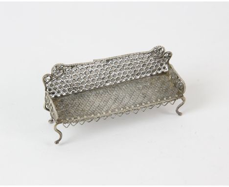 Chinese silver filigree miniature model of a bench with Hanzi mark to base.