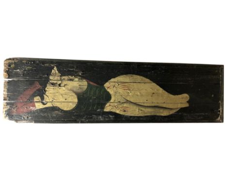§ Paul Stagg (British, contemporary), depicting a reclining female figure in the manner of a fairground panel, oil on wooden 