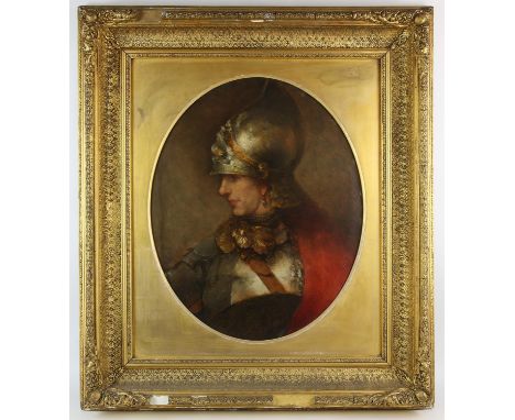 Nineteenth-century British School, portrait of a warrior wearing a helmet and earring, after Rembrandt's Alexander the Great,