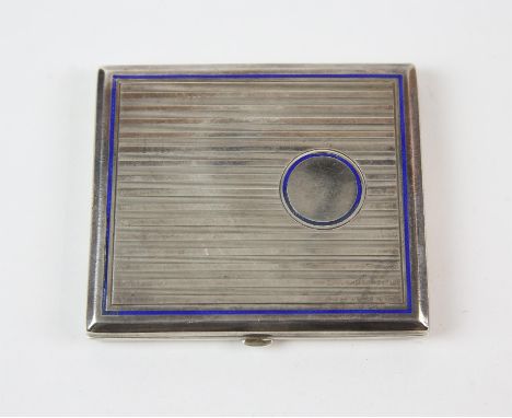 Enamel and 900 grade silver case with engine turned finish and vacant cartouche, 132 grams.