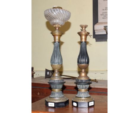 A pair of French late 19th/early 20th century table oil lamps, with reeded and fluted decoration (incomplete) (2)Report by GH