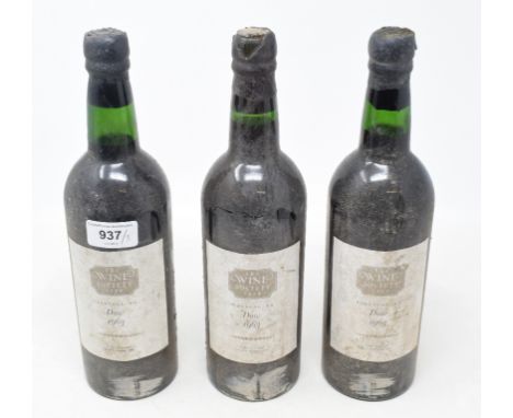 Three bottles of Dow's vintage port 1963, some loss to wax capsules 