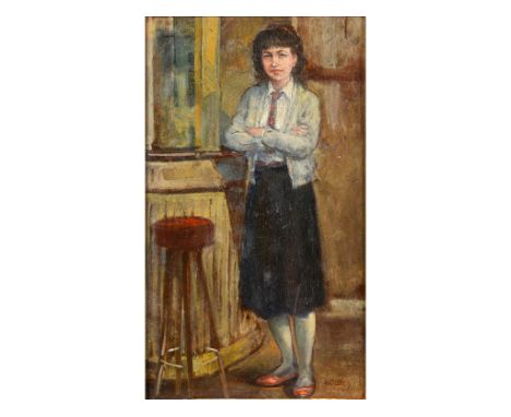Kamel Moustafa (Egyptian, 1917-1982), a portrait of a Young Princess (Fawzia Faud), oil on panel, signed, label verso, 66.5 x