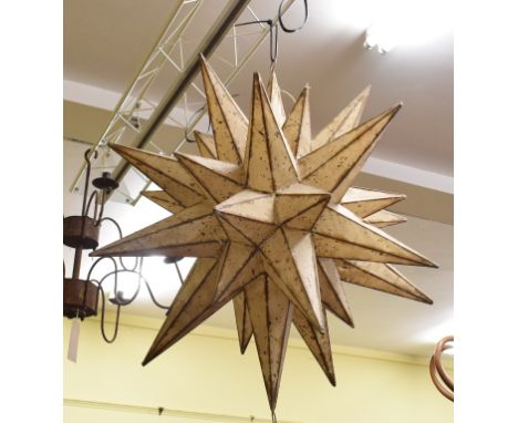 A mid 20th century wire and paper chandelier, in the form of a star, other assorted ceiling lights (7)Provenance: From the Es