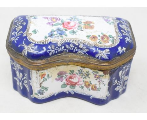 A 19th century enamel travelling ink set, with floral decoration, the gilt metal interior with an inkwell and sander, 10 cm w