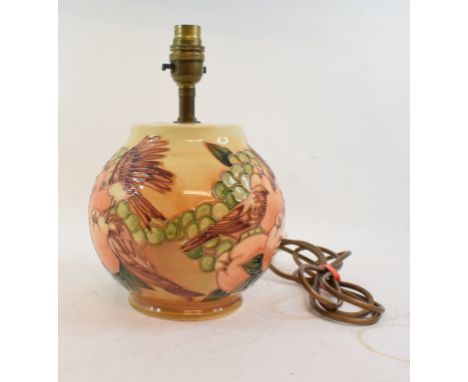 A Moorcroft Finches pattern pottery lamp base, designed by Sally Tuffin, 26 cm high (over fitment)Report by GHSome slight cra