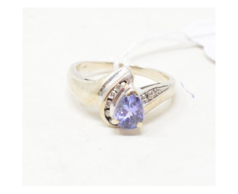 A 9ct white gold, tanzanite and diamond ring, approx. ring size M½Report by RBApprox. 3.1 g 