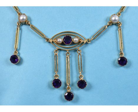An early 20th century 18ct gold, amethyst and seed pearl necklace See illustration 