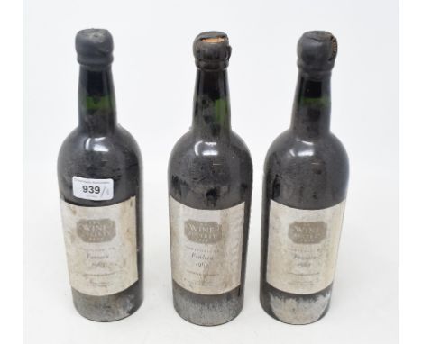 Three bottles of Fonseca vintage port, 1963, some loss to wax capsules (3) 
