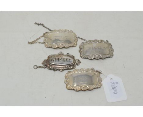 A modern silver Gin decanter label, Birmingham 1966, and five other decanter labels (6) 