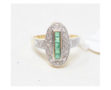 A 9ct gold, emerald and diamond Art Deco style ring 