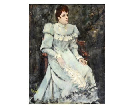 Seif Wanly (Egyptian, 1906-1979), a full length seated portrait of Princess Shivakayar Ibrahim, the first wife of King Fouad,